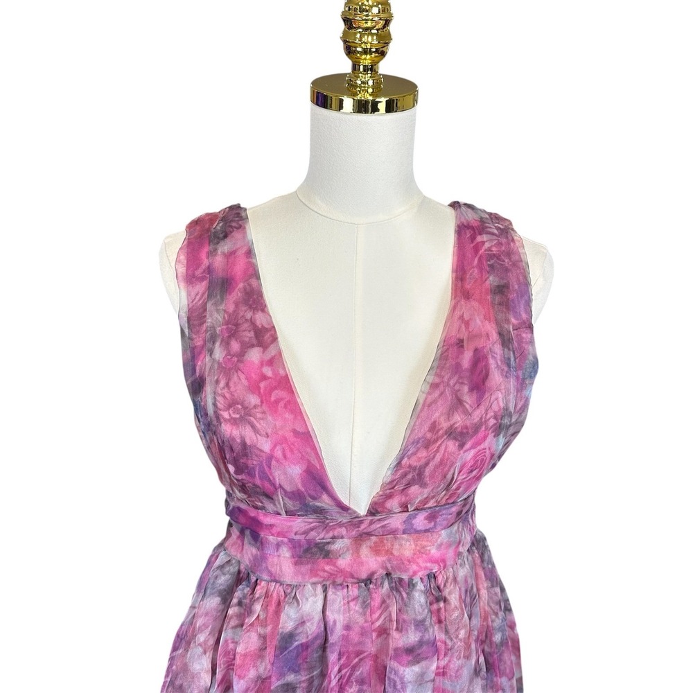 Lulus Purple Floral Maxi Dress V-Neck Sleeveless Chiffon Formal Gown Size M - Picture 4 of 10